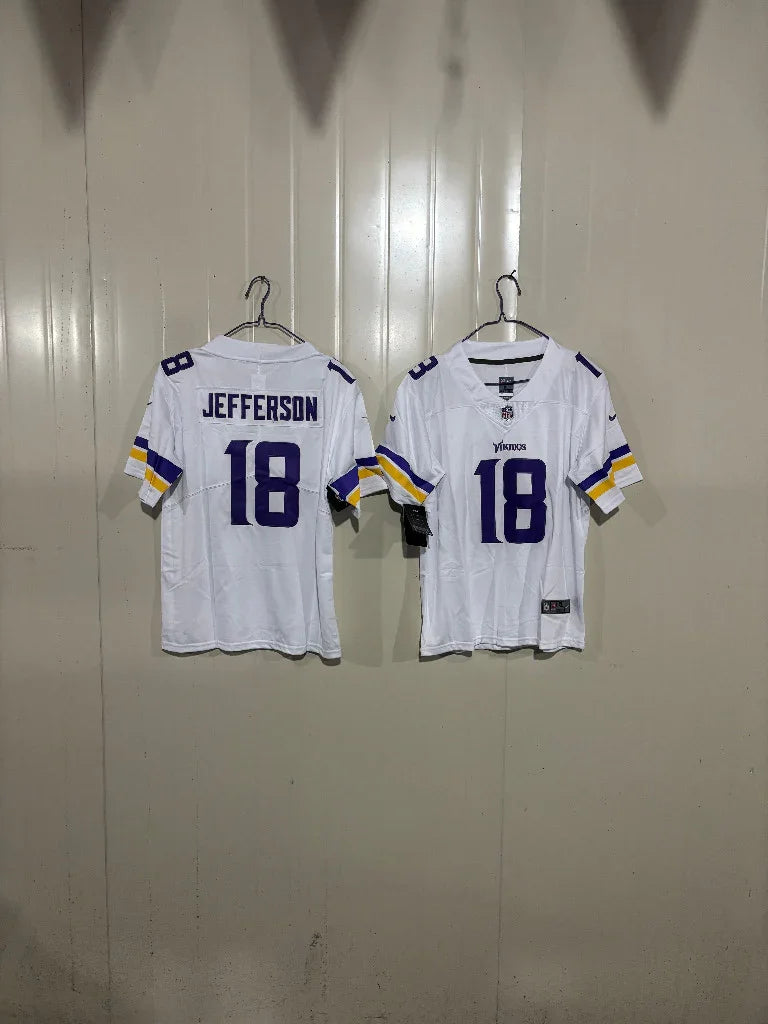 Minnesota Vikings 25/26 Jefferson #18 White/Yellow Game Kids Jersey