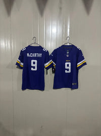 Minnesota Vikings 25/26 McCarthy #9 Purple/Yellow Game Kids Jersey