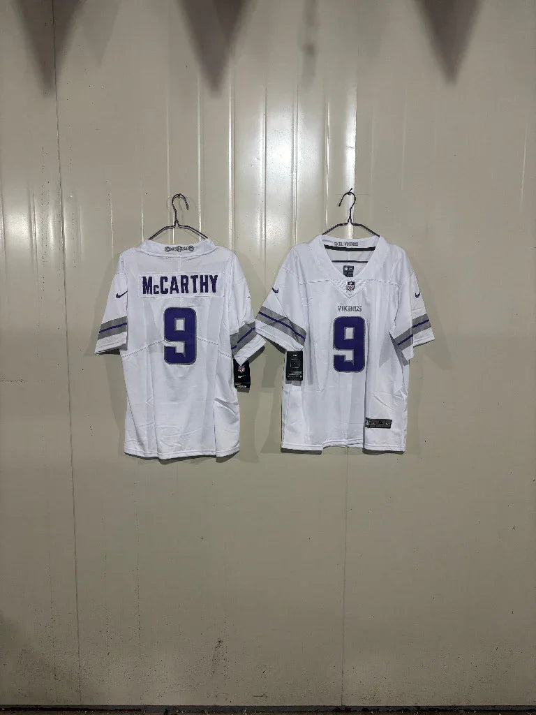 Minnesota Vikings 25/26 McCarthy #9 White/Gray Game Kids Jersey