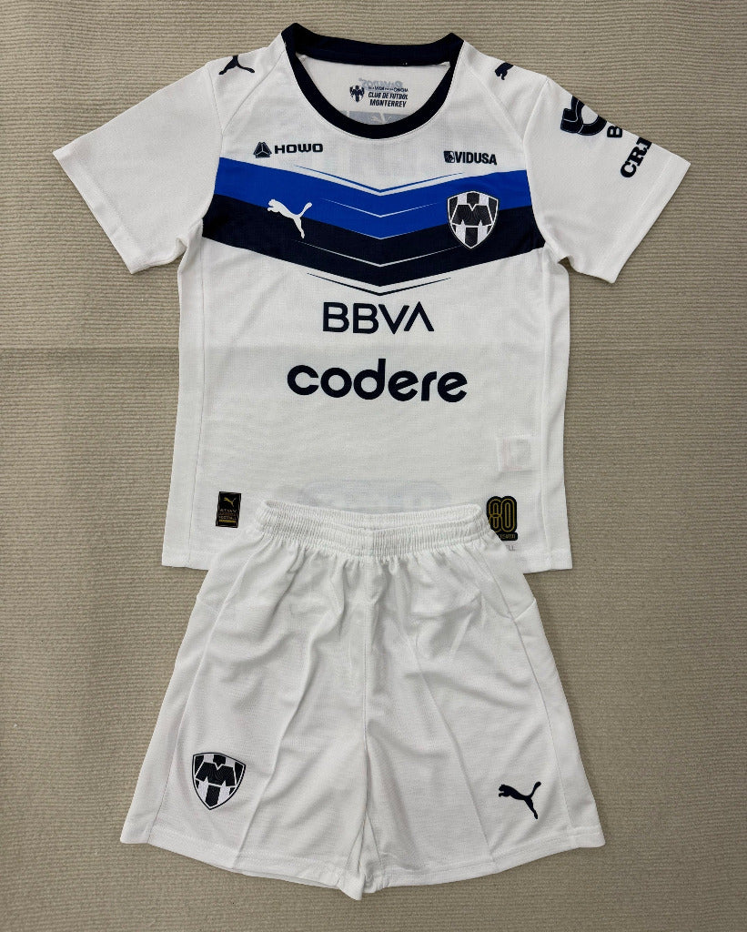 Monterrey 25/26 White/Black Away Kids Jersey Set