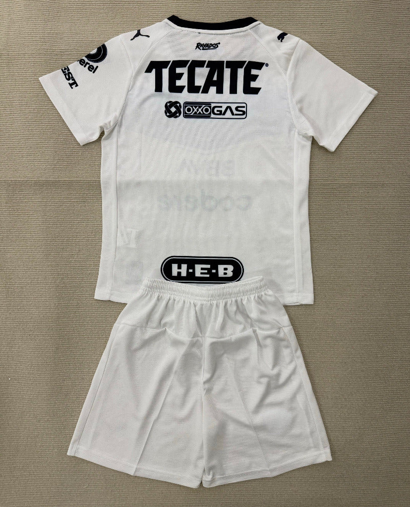 Monterrey 25/26 White/Black Away Kids Jersey Set