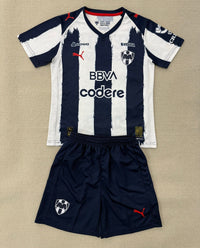 Monterrey 25/26 White/Navy Stripe Home Kids Jersey Set