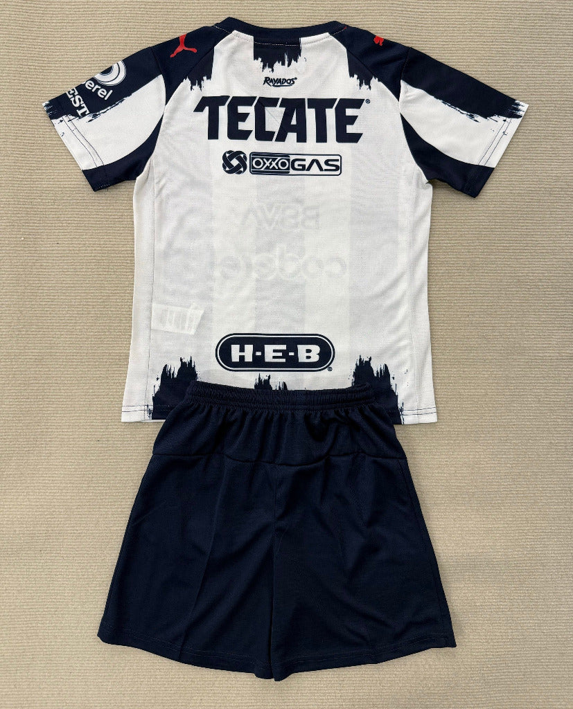 Monterrey 25/26 White/Navy Stripe Home Kids Jersey Set