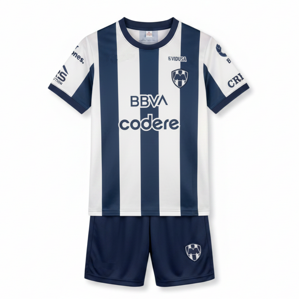 Monterrey 26/27 White/Navy Stripes Home Kids Jersey Set