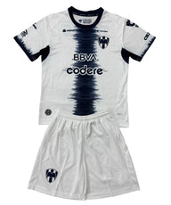 Monterrey 26/27 White/Navy Vertical Stripe Away Kids Jersey Set