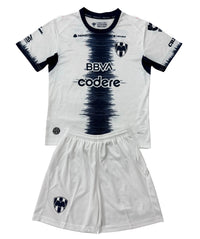 Monterrey 26/27 White/Navy Vertical Stripe Away Kids Jersey Set