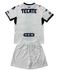 Monterrey 26/27 White/Navy Vertical Stripe Away Kids Jersey Set