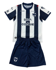 Monterrey 26/27 White/Navy Vertical Stripe Home Kids Jersey Set