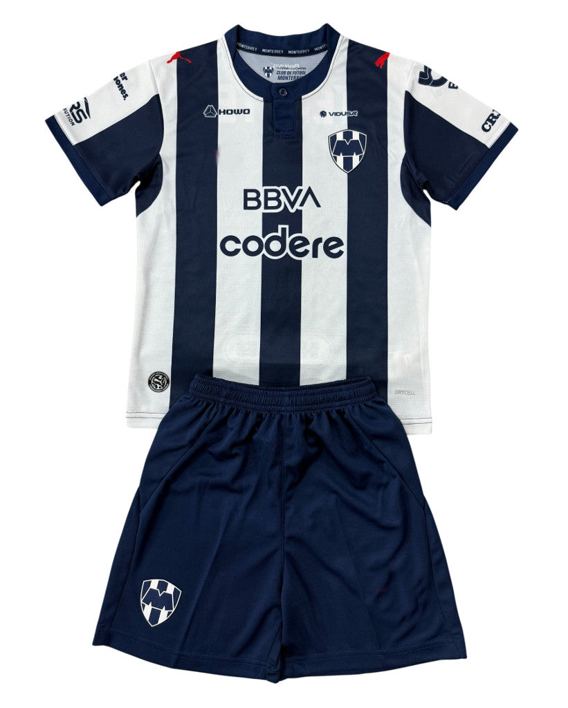 Monterrey 26/27 White/Navy Vertical Stripe Home Kids Jersey Set