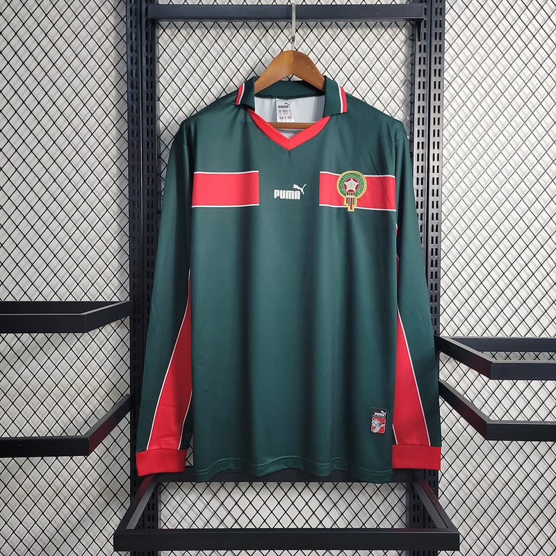 Morocco 1998 Vintage Retro Green/Red Home Long Sleeve Jersey