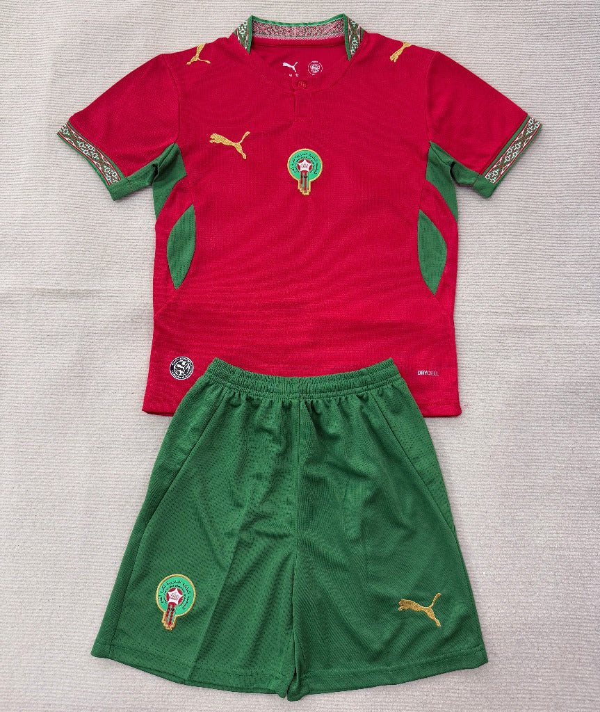 Morocco 2026 Red/Green World Cup Home Kids Jersey Set