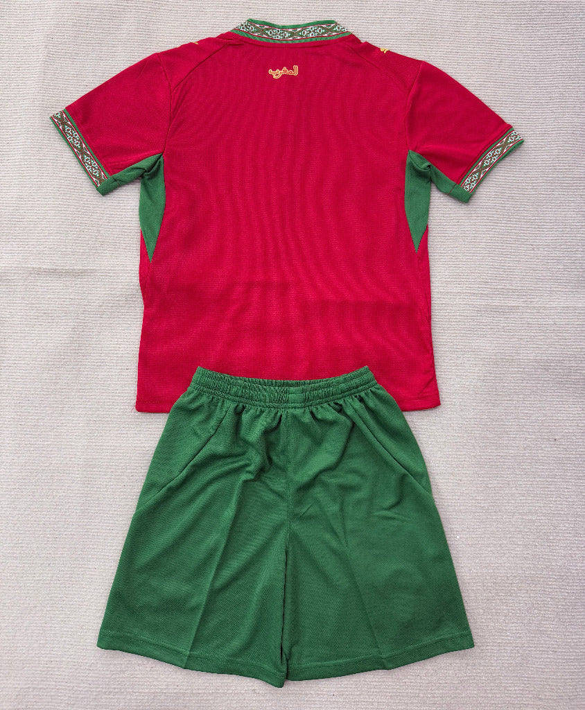 Morocco 2026 Red/Green World Cup Home Kids Jersey Set