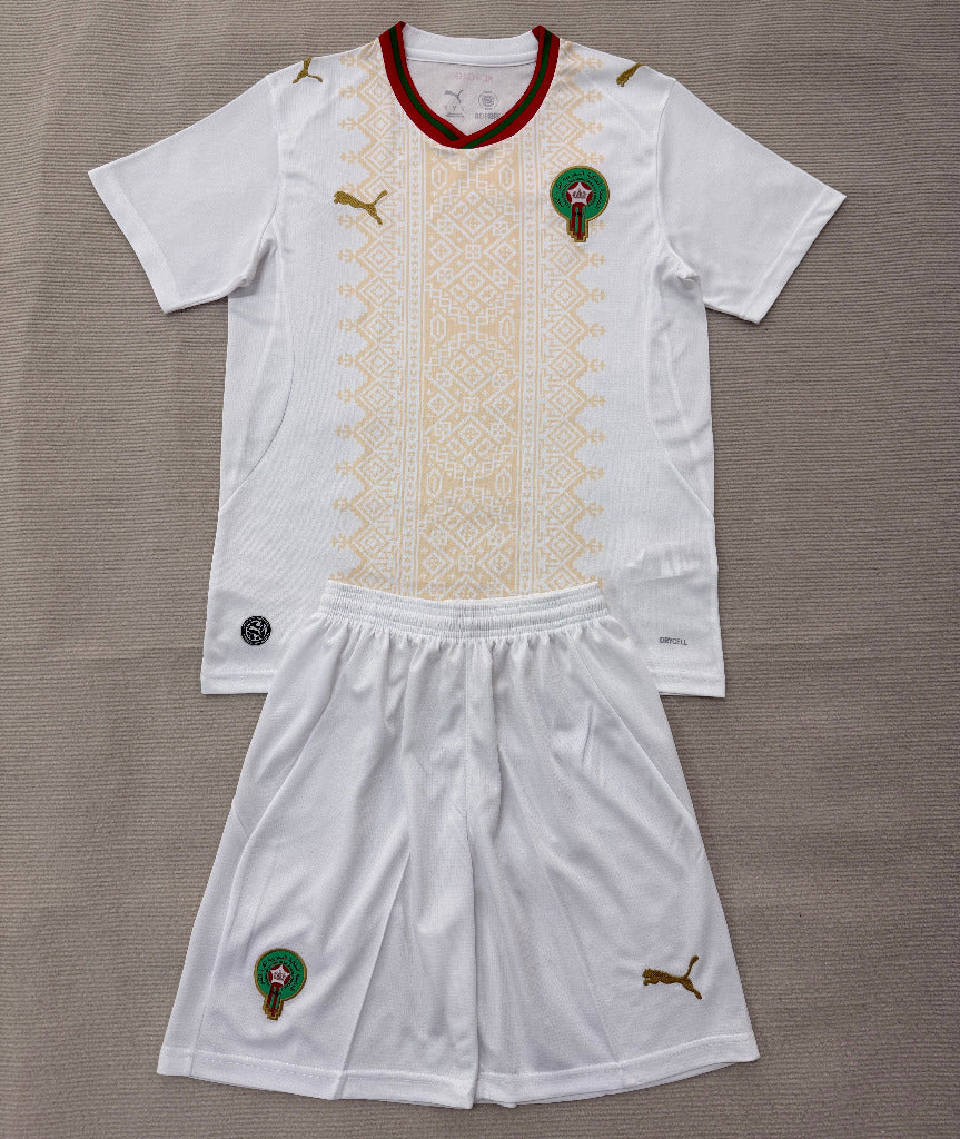 Morocco 2026 White/Gold Away Kids Jersey Set