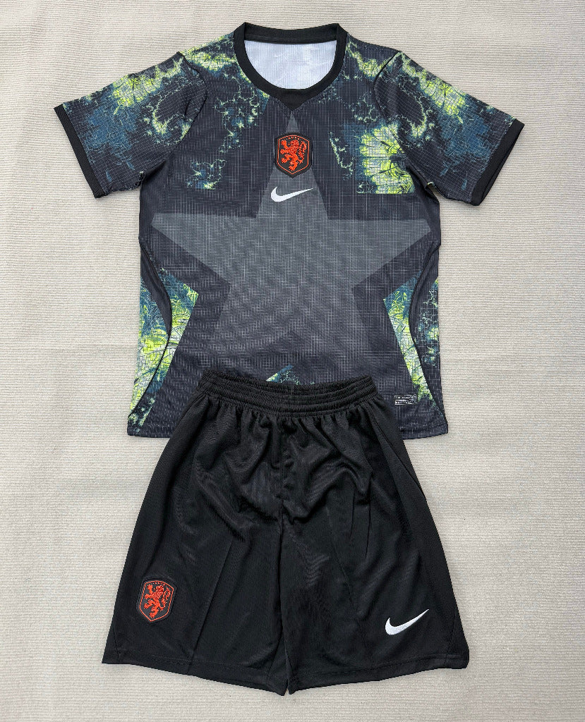Netherlands 2026 Black/Yellow Goalkeeper Kids Jersey Set