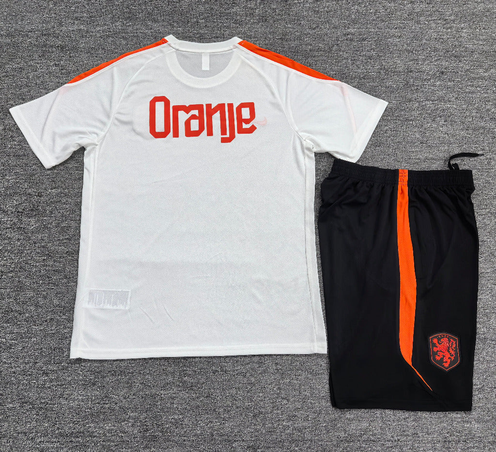 Netherlands 26/27 White/Orange/Black Training Kids Jersey Set