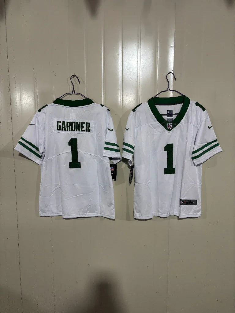 New York Jets 25/26 Gardner #1 White/Black Kids Jersey