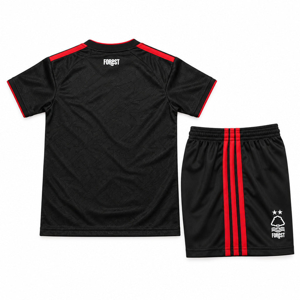 Nottingham Forest 26/27 Black/Red Stripes Away Kids Jersey Set