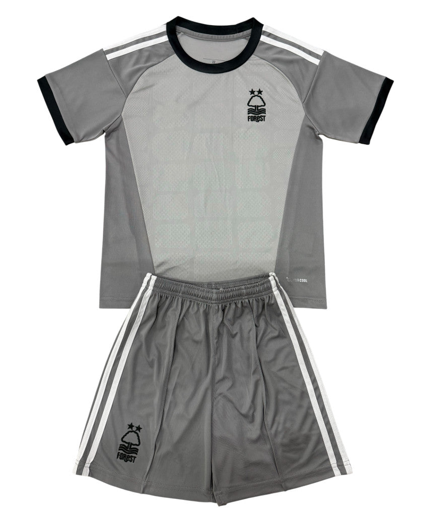 Nottingham Forest 26/27 Gray/White Shoulder Stripes Goalkeeper Kids Jersey Set