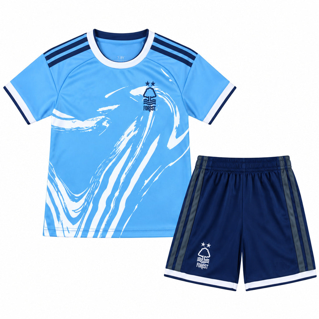 Nottingham Forest 26/27 Light Blue/White Third Kids Jersey Set