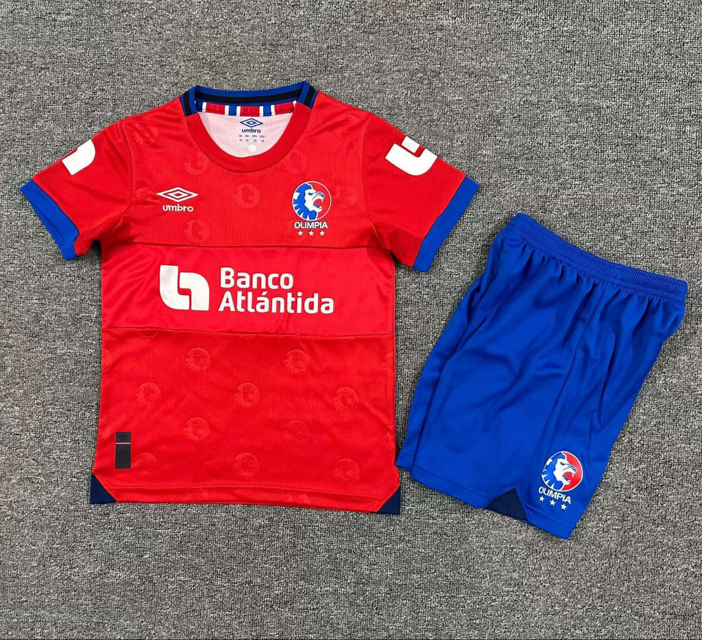 Olimpia (Honduras) 25/26 Red/Blue Away Kids Jersey Set