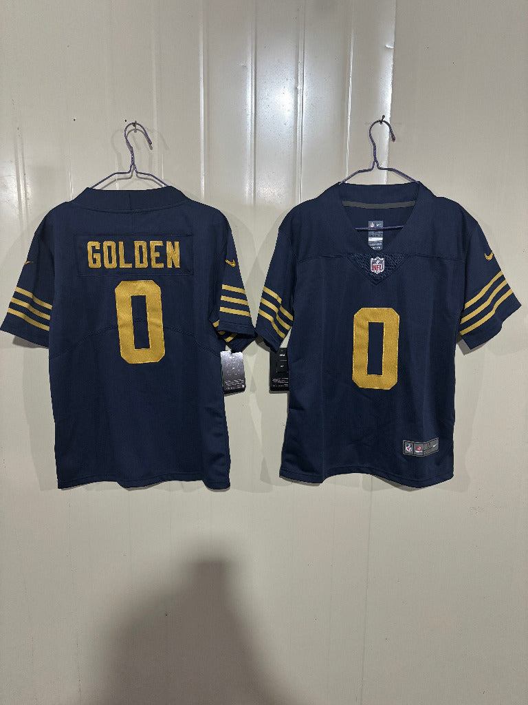 Packer 25/26 Golden #0 Navy Kids NFL Jersey