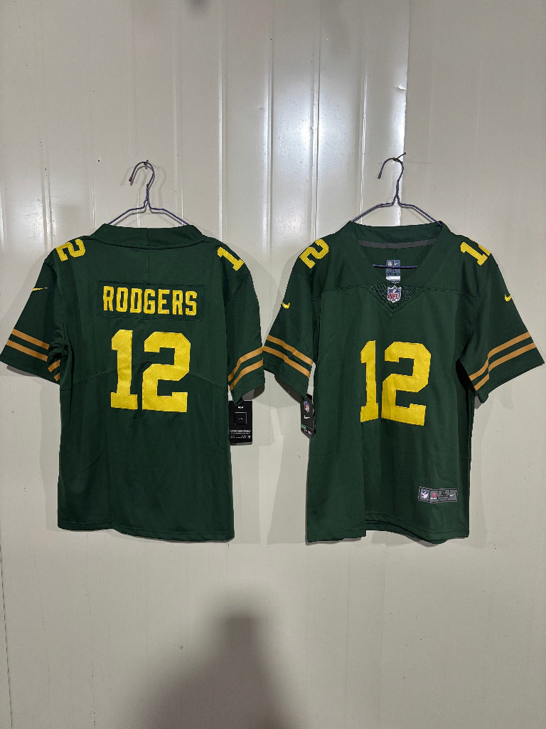 Packer 25/26 Rodgers #12 Green/Yellow Kids NFL Jersey