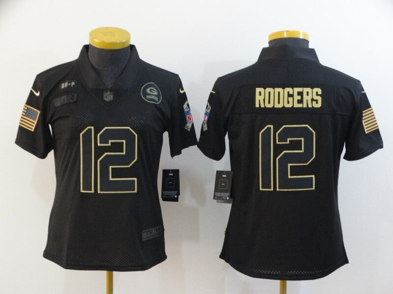 Packers 2021/22 Rodgers #12 Black/Gold Women NFL Jersey