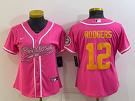 Packers 2021/22 Rodgers #12 Pink/Orange Women Baseball Style Jersey