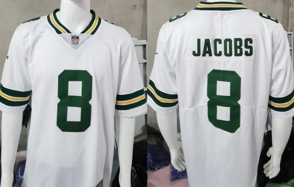 Packers 25/26 Jacobs #8 White/Green NFL Game Jersey