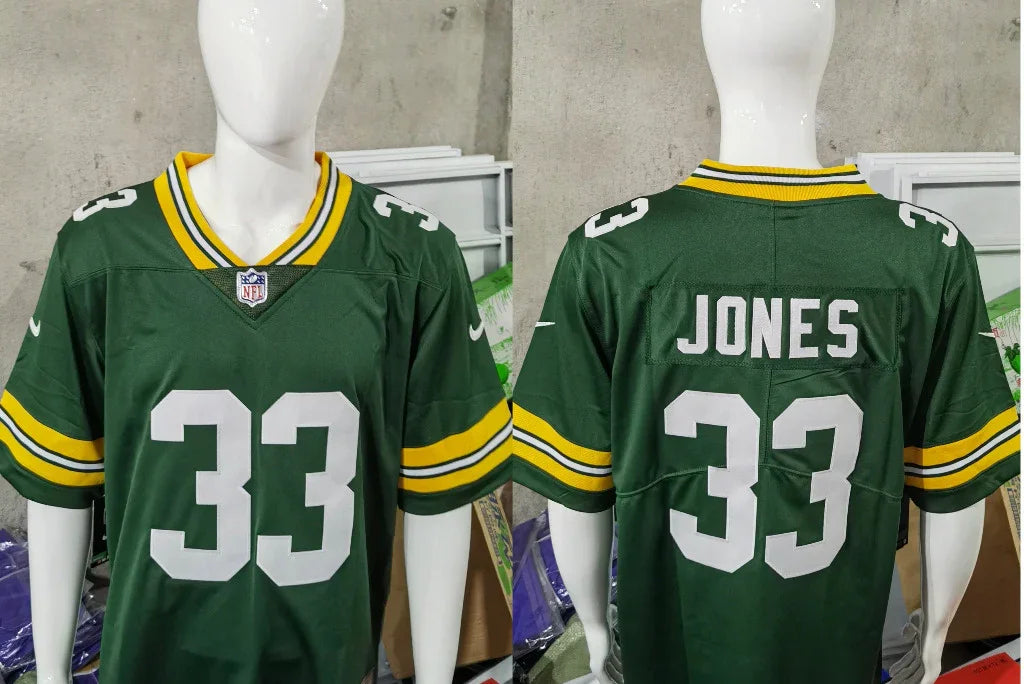 Packers 25/26 Jones #33 Green/White NFL Game Jersey