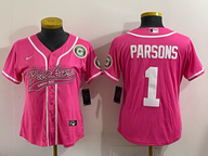 Packers 25/26 Parsons #1 Pink/White Women Baseball Style Jersey