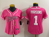 Packers 25/26 Parsons #1 Pink/White Women Baseball Style Jersey