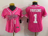 Packers 25/26 Parsons #1 Pink/White Women Baseball Style Jersey