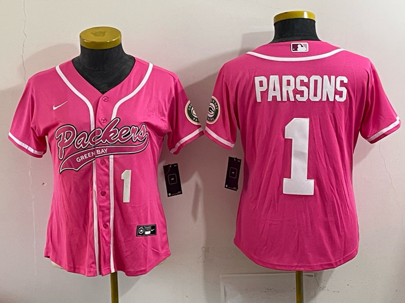 Packers 25/26 Parsons #1 Pink/White Women Baseball Style Jersey