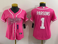 Packers 25/26 Parsons #1 Pink/White Women Baseball Style Jersey