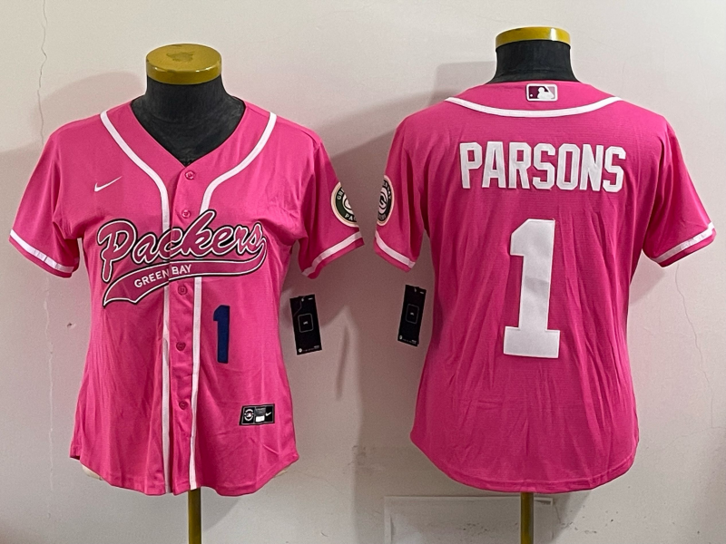 Packers 25/26 Parsons #1 Pink/White Women Baseball Style Jersey