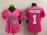 Packers 25/26 Parsons #1 Pink/White Women Baseball Style Jersey