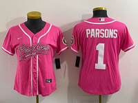 Packers 25/26 Parsons #1 Pink/White Women Baseball Style Jersey
