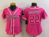 Panthers 2021/22 McCaffrey #22 Pink Women NFL Baseball Style Jersey