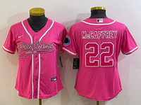 Panthers 2021/22 McCaffrey #22 Pink Women NFL Baseball Style Jersey