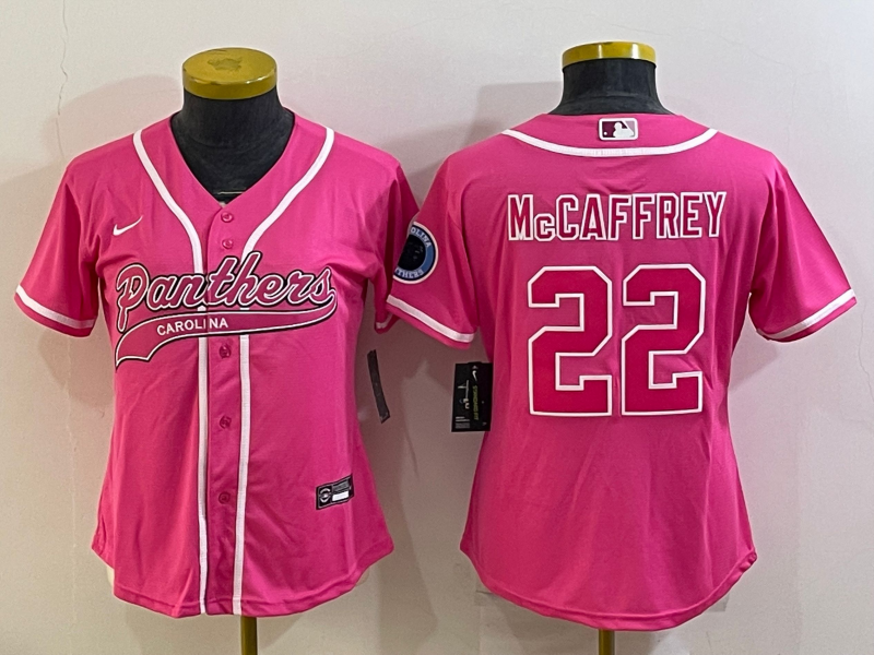 Panthers 2021/22 McCaffrey #22 Pink Women NFL Baseball Style Jersey