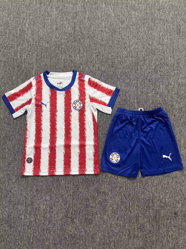 Paraguay 2026 Red/White Stripes Home Kids Jersey Set