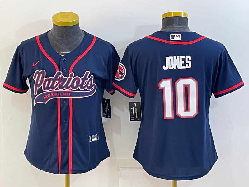 Patriot 2021/22 Jones #10 Navy/Red Women NFL Baseball Style Jersey