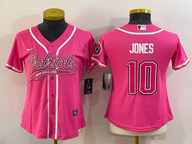 Patriot 2021/22 Jones #10 Pink/White Women NFL Baseball Style Jersey