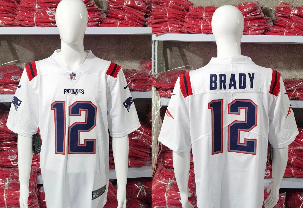 Patriots 25/26 Brady #12 White/Red NFL Game Jersey