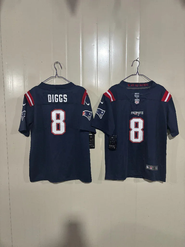 New England Patriots 25/26 Diggs #8 Navy Game Kids Jersey – Durable ...