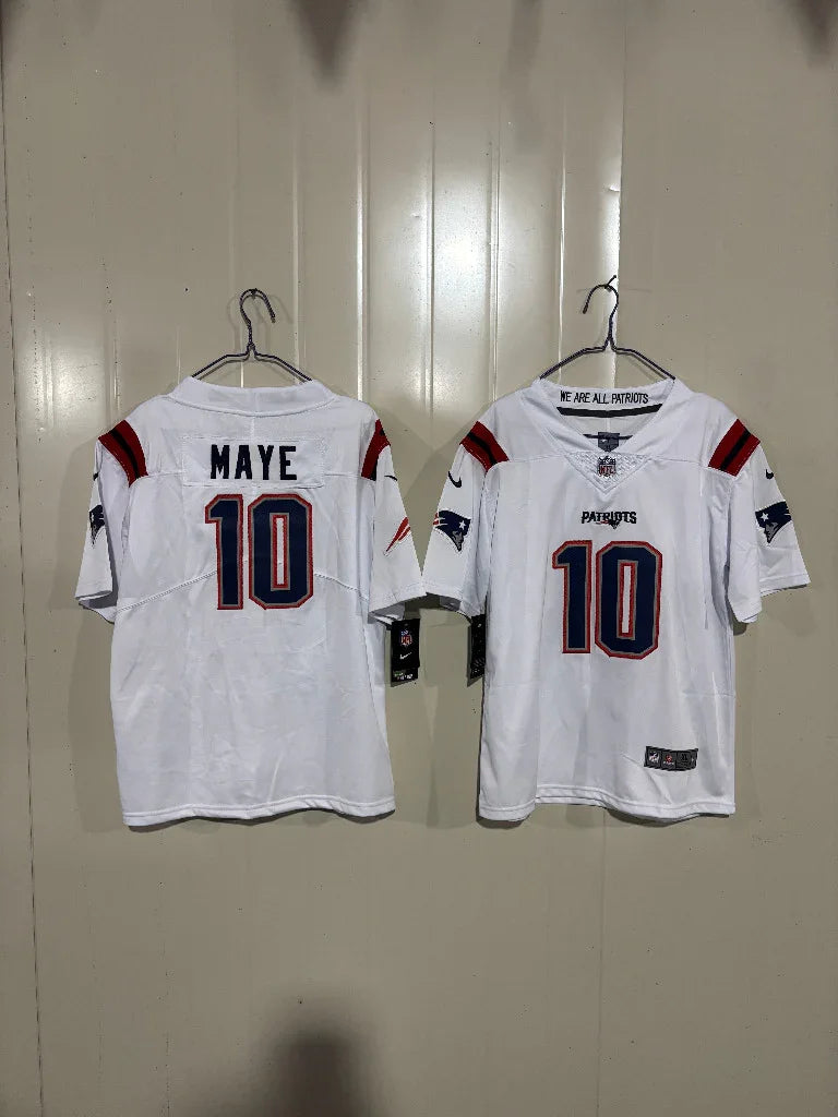 Patriots 25/26 Maye #10 White Game Kids Jersey