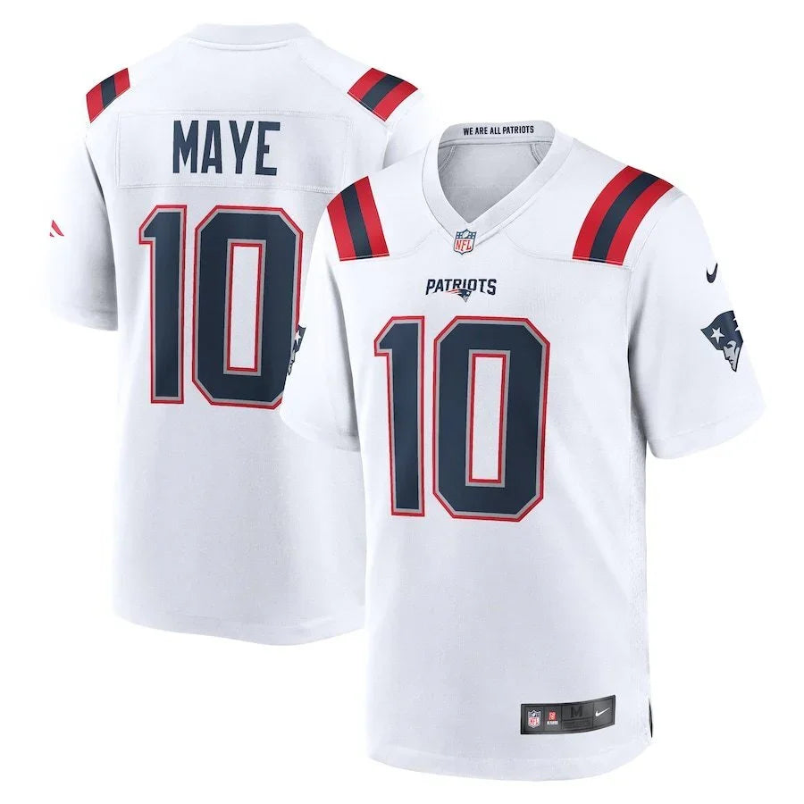 Patriots 25/26 Maye #10 White/Red NFL Game Jersey