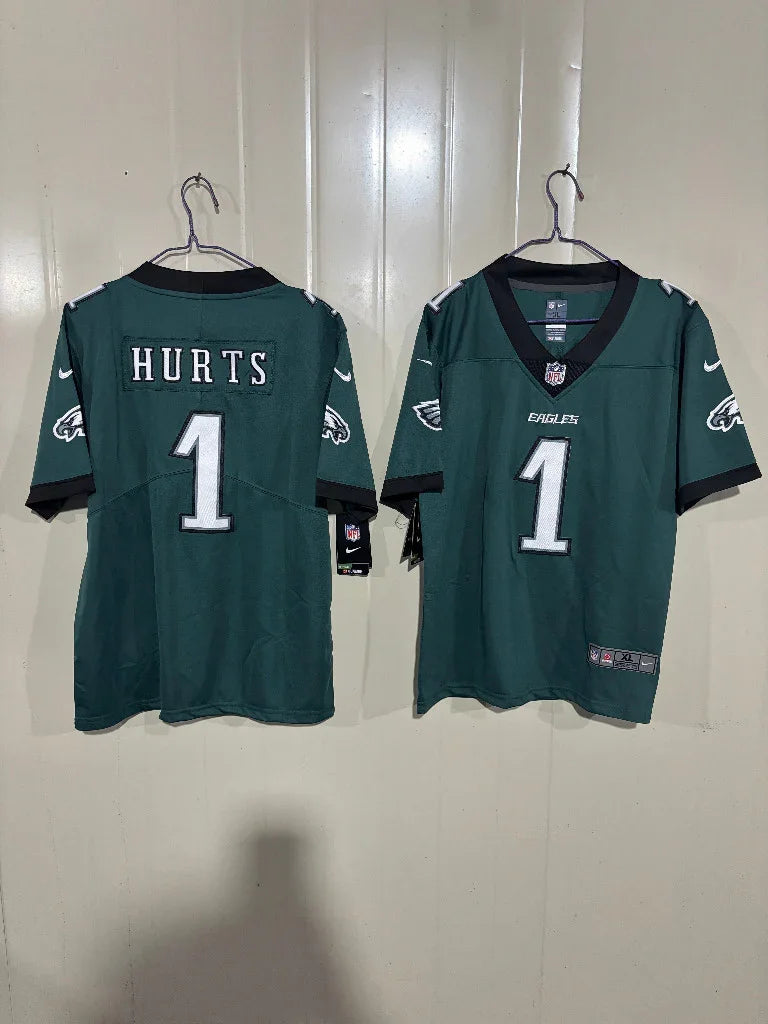 Philadelphia Eagles 25/26 Hurts #1 Green/Black Collar NFL Game Kids Jersey
