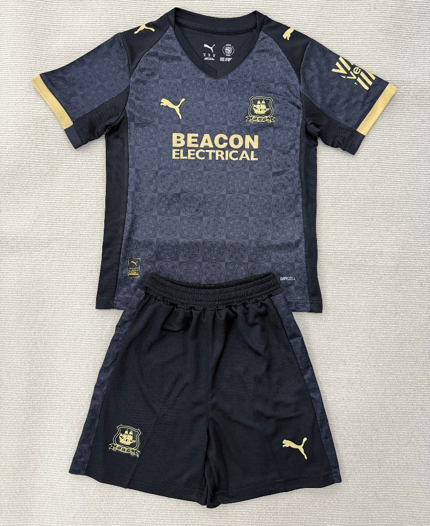 Plymouth 25/26 Black/Gold Away Kids Jersey Set
